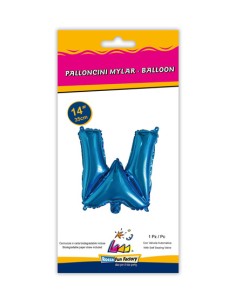 Palloncino Mylar Lettera W Blu Mini 14" - 35cm con valvola - 1pz | G3S Party