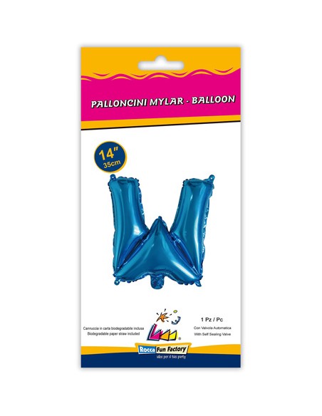 Palloncino Mylar Lettera W Blu Mini 14" - 35cm con valvola - 1pz | G3S Party