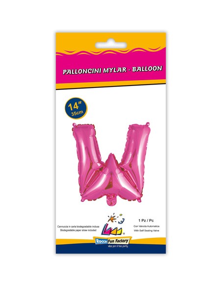 Palloncino Mylar Lettera W Fuxia Mini 14" - 35cm con valvola - 1pz | G3S Party