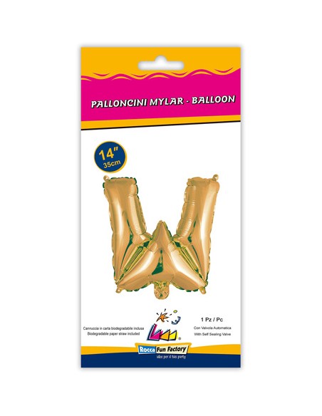 Palloncino Mylar Lettera W Oro Mini 14" - 35cm con valvola - 1pz | G3S Party