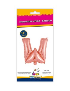 Palloncino Mylar Lettera W Rosa Gold Mini 14" - 35cm con valvola - 1pz | G3S Party