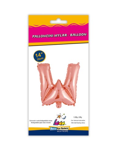 Palloncino Mylar Lettera W Rosa Gold Mini 14" - 35cm con valvola - 1pz | G3S Party