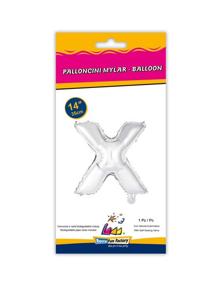 Palloncino Mylar Lettera X Argento Mini 14" - 35cm con valvola - 1pz | G3S Party