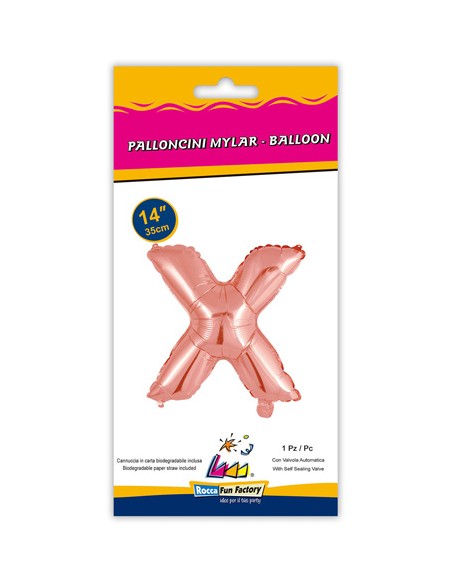 Palloncino Mylar Lettera X Rosa Gold Mini 14" - 35cm con valvola - 1pz | G3S Party