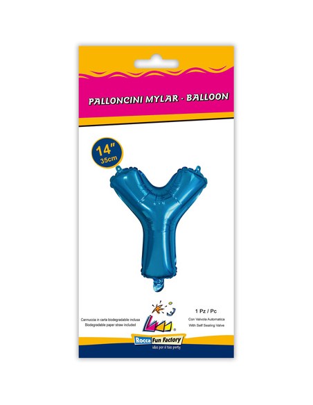 Palloncino Mylar Lettera Y Blu Mini 14" - 35cm con valvola - 1pz | G3S Party