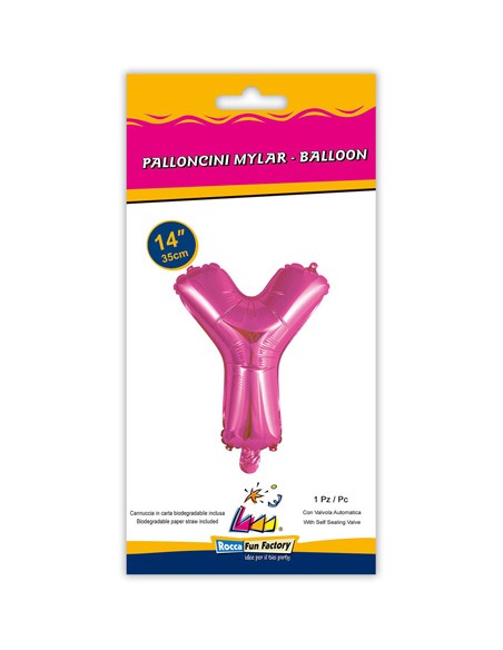 Palloncino Mylar Lettera Y Fuxia Mini 14" - 35cm con valvola - 1pz | G3S Party