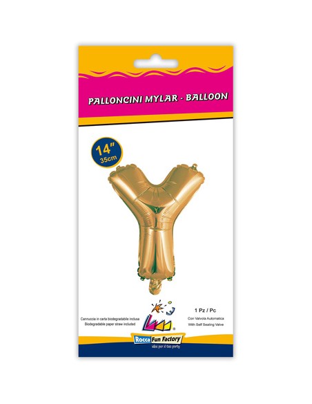 Palloncino Mylar Lettera Y Oro Mini 14" - 35cm con valvola - 1pz | G3S Party