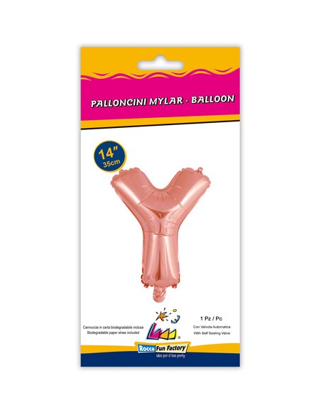 Palloncino Mylar Lettera Y Rosa Gold Mini 14" - 35cm con valvola - 1pz | G3S Party