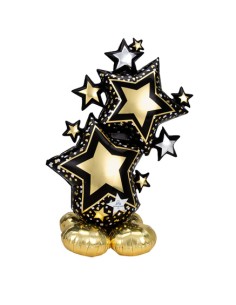 Palloncino Mylar Stelle Nero e Oro Cluster Nero e Oro Airloonz 59" - 149cm - 1pz | G3S Party