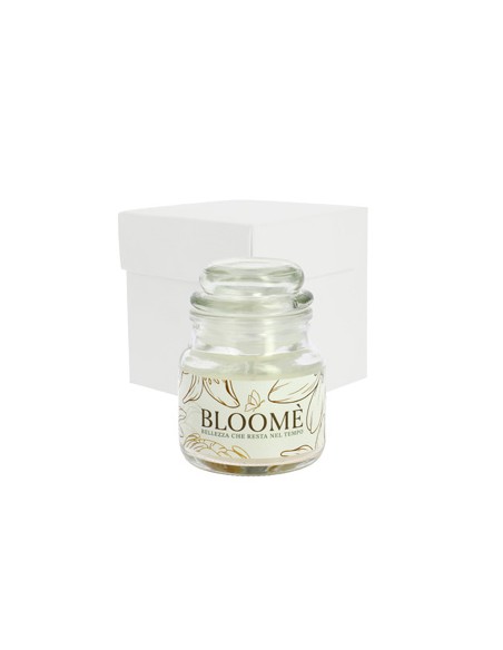 Candela barattolo profumata bloome giglius bianco 6,5x8,5cm con scatola | G3S