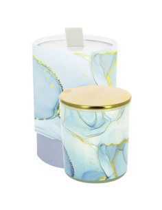 Candela bicchiere effetto marmo blu vetro tappo gold 7x8cm con scatola decorato | G3S