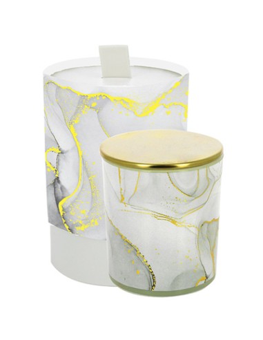Candela bicchiere effetto marmo grigio vetro tappo gold 7x8cm con scatola decorato | G3S