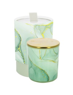 Candela bicchiere effetto marmo verde vetro tappo gold 7x8cm con scatola decorato | G3S