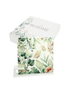 Candela piatta quadrata bloome botanic ortensie verde 13x13cm con supporto con scatola | G3S