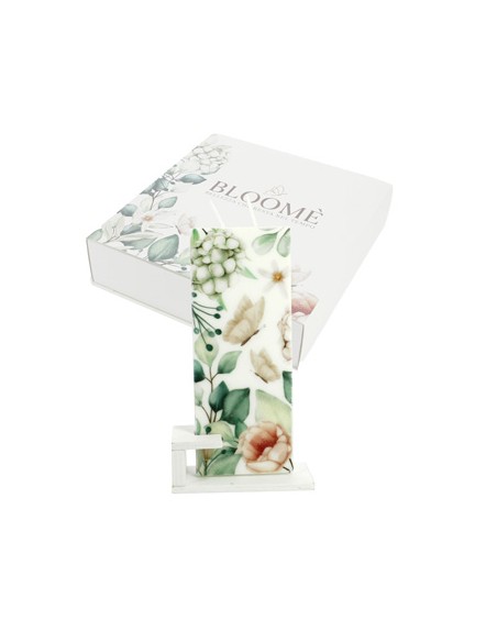 Candela piatta rettangolare bloome botanic ortensie verde 6x15cm con supporto con scatola | G3S