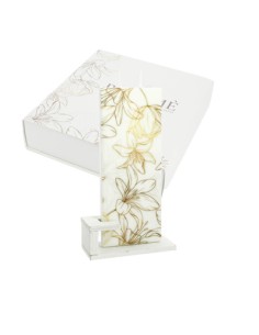 Candela piatta rettangolare bloome giglius bianco 6x15cm con supporto con scatola | G3S