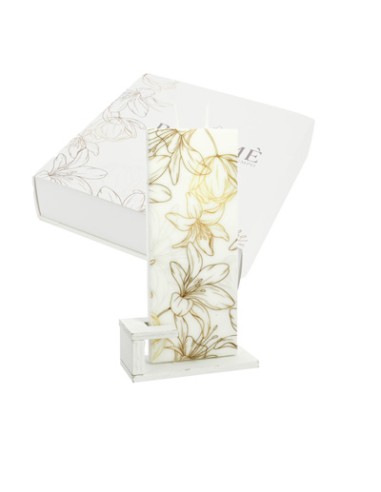 Candela piatta rettangolare bloome giglius bianco 6x15cm con supporto con scatola | G3S