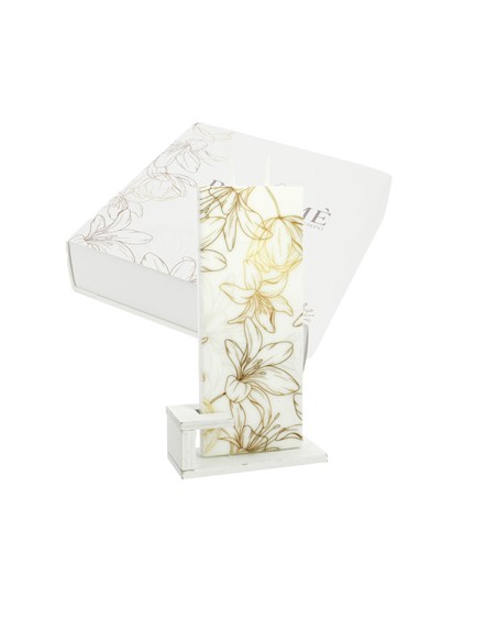 Candela piatta rettangolare bloome giglius bianco 6x15cm con supporto con scatola | G3S