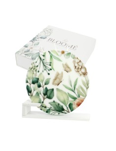 Candela piatta tonda bloome botanic ortensie verde Ø14cm con supporto con scatola | G3S