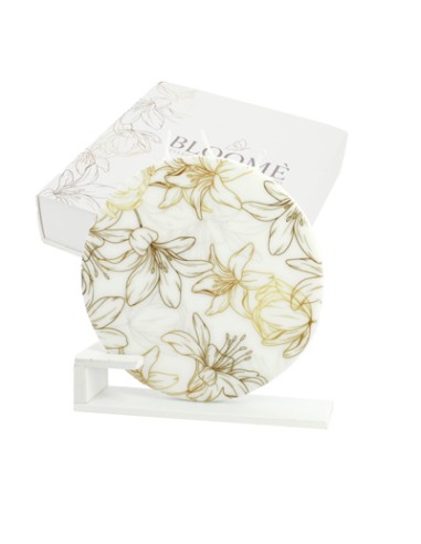 Candela piatta tonda bloome giglius bianco Ø14cm con supporto con scatola | G3S