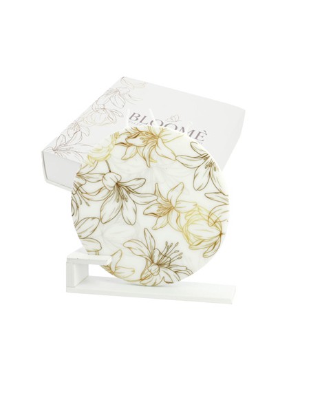 Candela piatta tonda bloome giglius bianco Ø14cm con supporto con scatola | G3S