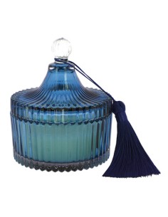 Candela profumata grande in vetro blu 10x12cm con nappa | G3S