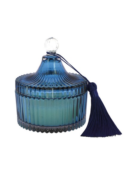 Candela profumata grande in vetro blu 10x12cm con nappa | G3S