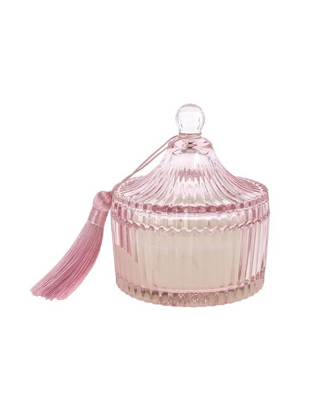 Candela profumata grande in vetro rosa 10x12cm con nappa | G3S