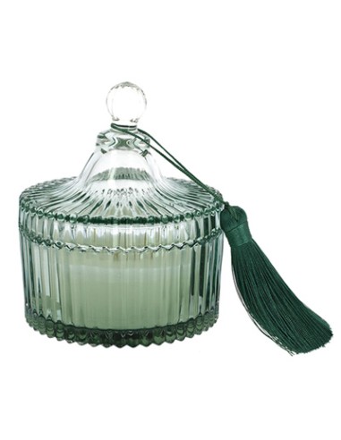 Candela profumata grande in vetro verde 10x12cm con nappa | G3S