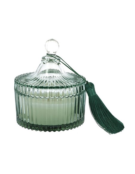 Candela profumata grande in vetro verde 10x12cm con nappa | G3S