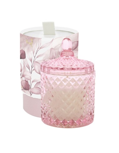 Candela profumata potique vetro diamante rosa 8,5x13,5cm con scatola decorata | G3S