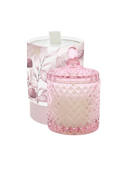 Candela profumata potique vetro diamante rosa 8,5x13,5cm con scatola decorata | G3S