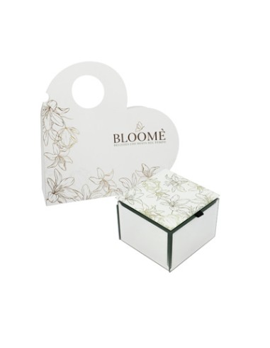 Cofanetto quadrato Bloome Giglius bianco in vetro 9x9cm x h7cm con scatola | G3S