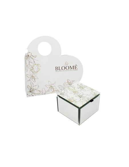 Cofanetto quadrato Bloome Giglius bianco in vetro 9x9cm x h7cm con scatola | G3S