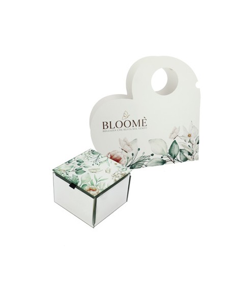 Cofanetto quadrato Bloome Botanic Ortensie verde in vetro 9x9cm x h7cm con scatola | G3S