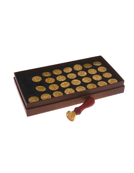 Kit 29 timbri in metallo oro Ø2,5cm con manico in legno | G3S