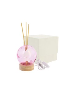 Lampada profumatore sfera mappamondo rosa Ø8cm h.9cm vetro/legno con scatola | G3S