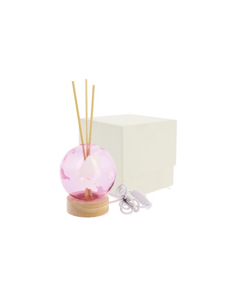 Lampada profumatore sfera mappamondo rosa Ø8cm h.9cm vetro/legno con scatola | G3S