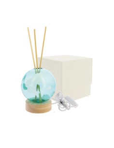 Lampada profumatore sfera mappamondo verde Ø8cm h.9cm vetro/legno con scatola | G3S