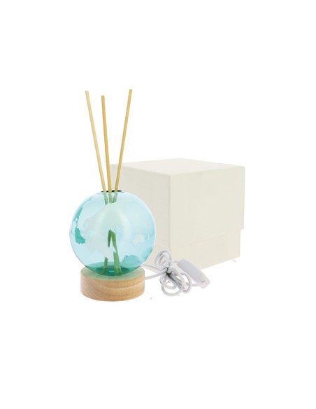 Lampada profumatore sfera mappamondo verde Ø8cm h.9cm vetro/legno con scatola | G3S