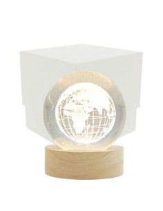Luce notturna sfera led mappamondo 3d su base legno con usb Ø6cm con scatola | G3S