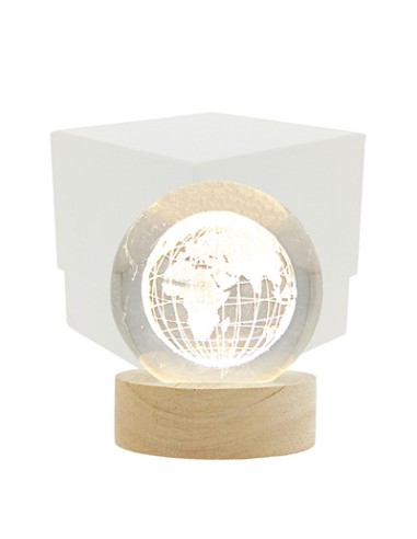 Luce notturna sfera led mappamondo 3d su base legno con usb Ø6cm con scatola | G3S