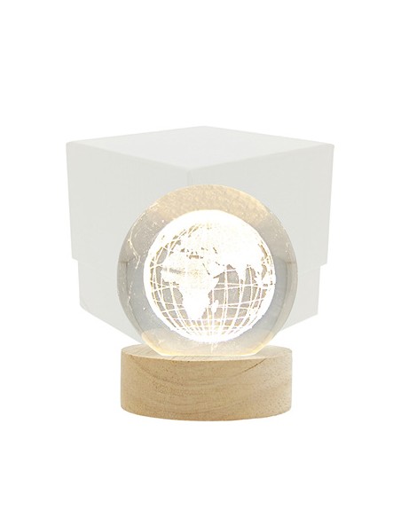 Luce notturna sfera led mappamondo 3d su base legno con usb Ø6cm con scatola | G3S