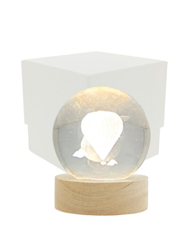Luce notturna sfera LED mongolfiera 3D su base in legno con USB Ø6cm con astuccio | G3S