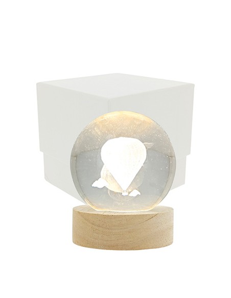 Luce notturna sfera LED mongolfiera 3D su base in legno con USB Ø6cm con astuccio | G3S