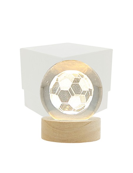 Luce notturna sfera LED pallone 3D su base in legno con USB Ø6cm con astuccio | G3S