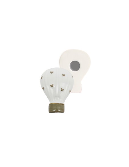 Magnete mongolfiera con cuori beige porcellana 4x5,5cm | G3S