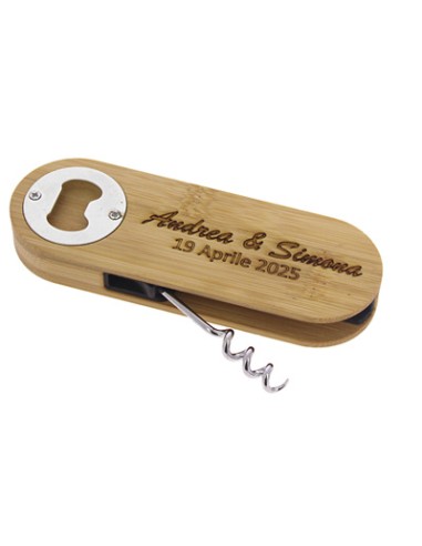 Multi-funzione apribottiglia con cavatappi bamboo naturale/bianco 5x14cm | G3S