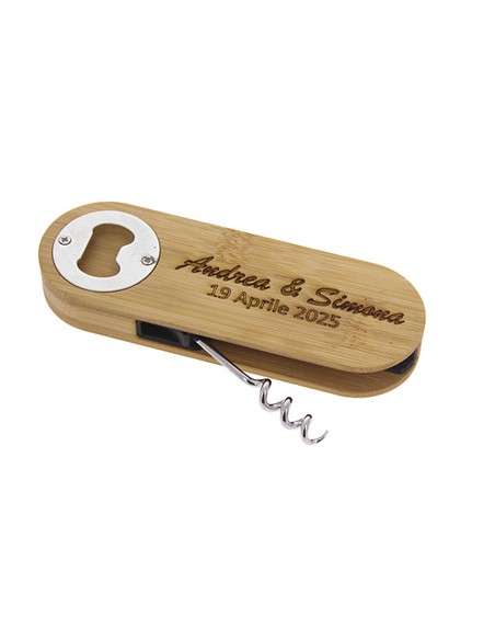 Multi-funzione apribottiglia con cavatappi bamboo naturale/bianco 5x14cm | G3S