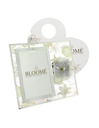 Portafoto e orologio bloome giglius bianco vetro 21x19cm (int.9x14) con scatola | G3S